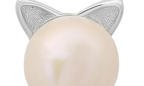 Queen Jewels Kitty Cat Imitation Pearl Pendant Necklace In Silver