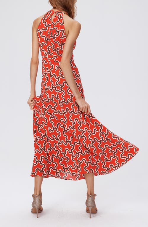 Shop Diane Von Furstenberg Nyck Abstract Print Halter Neck Midi Dress In Cloud Patch Red Sm