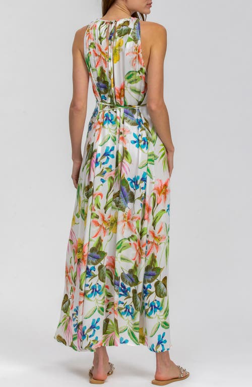 Shop Pietro Brunelli Floral Print Halter Neck Sleeveless Maxi Maternity Dress In Natural