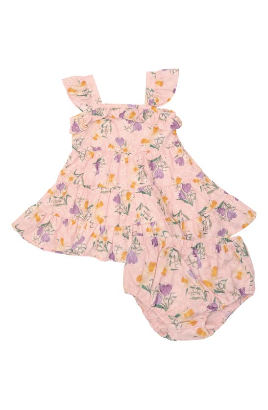 Angel Dear Babies' Daffodil Embroidered Organic Cotton Muslin Romper & Bloomers Set In Pink Multi