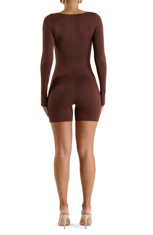 Shop N By Naked Wardrobe Extra Smooth Long Sleeve Romper In Chocolate