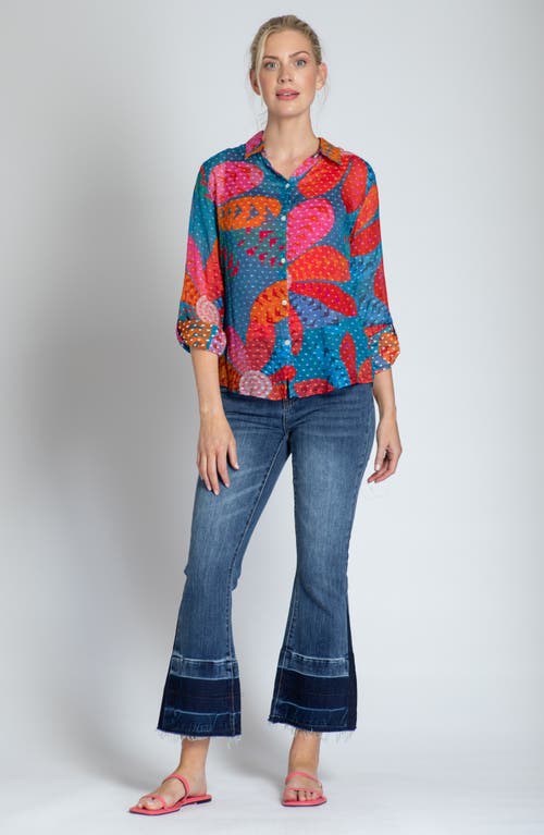 Shop Apny Print Roll-up Sleeve Chiffon Button-up Shirt In Red Multi