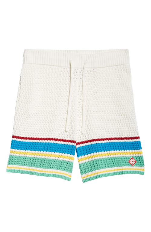 Shop Casablanca Cotton Knit Tennis Shorts In Ivory/blue Multi