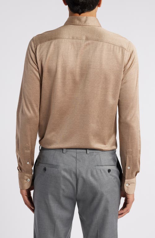 Shop Canali Microprint Knit Cotton Button-up Shirt In Beige