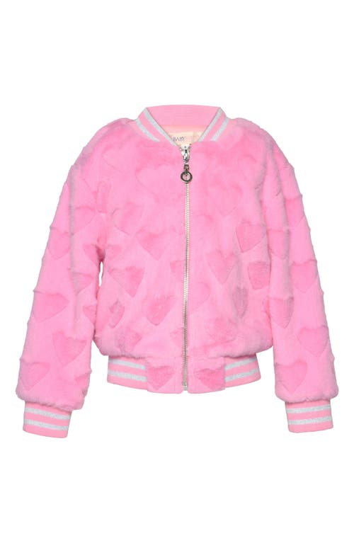 Truly Me Kids' Faux Fur Heart Bomber Jacket in Pink