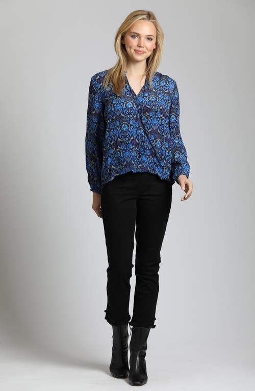 Shop Apny Printed Crossover Long Sleeve Top In Blue Multi