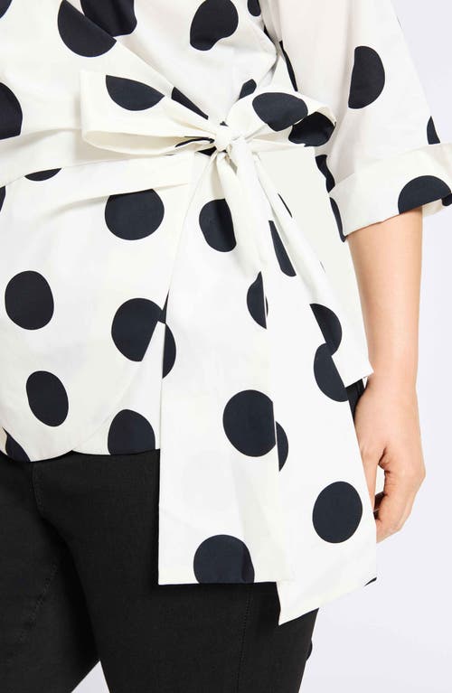 Foxcroft Salina Polka Dot Cotton Wrap Shirt In White/black
