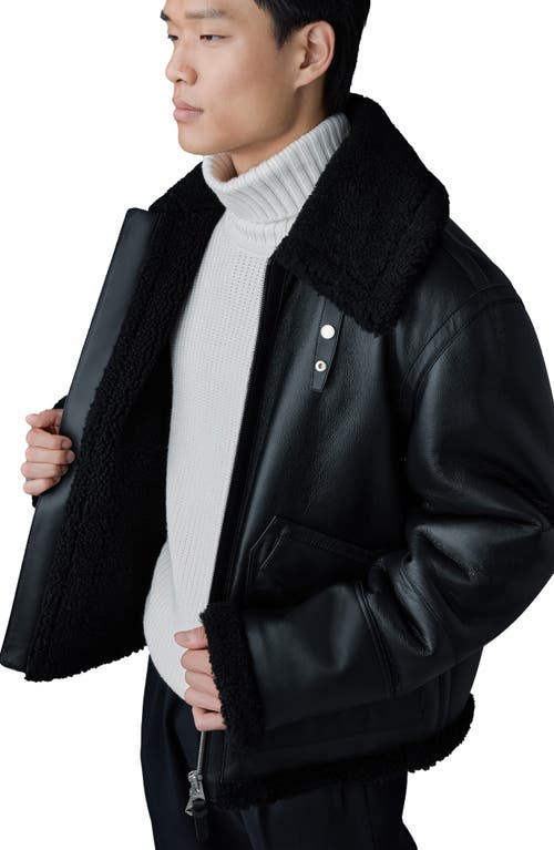 Shop Mackage Atlas Genuine Shearling Lined Leather Bomber Jacket In Black