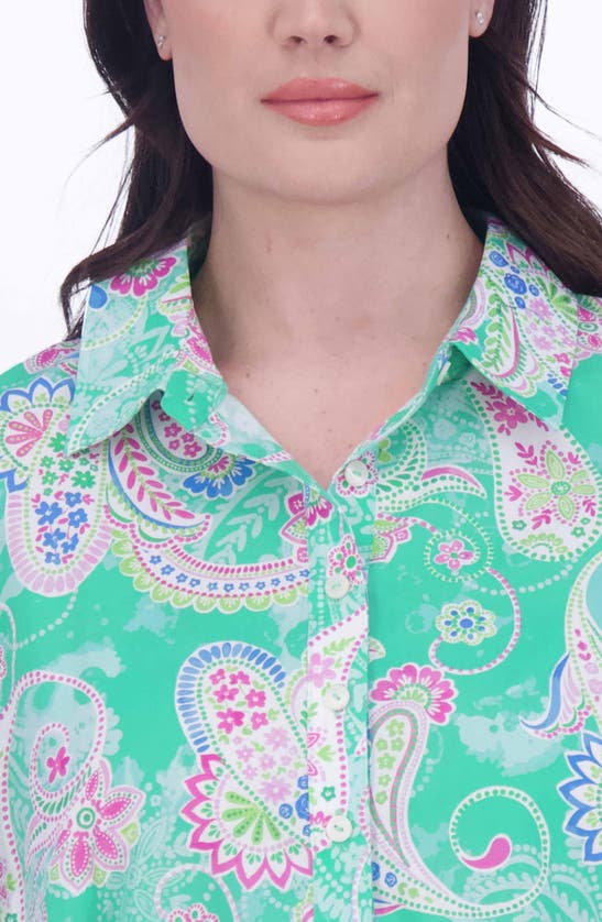 Shop Foxcroft Therese Paisley Cotton Split Back Popover Shirt In Green Multi