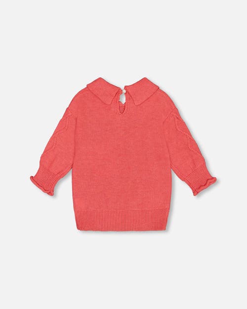 DEUX PAR DEUX DEUX PAR DEUX LITTLE GIRL'S 3/4 KNIT SWEATER WITH COLLAR CORAL 