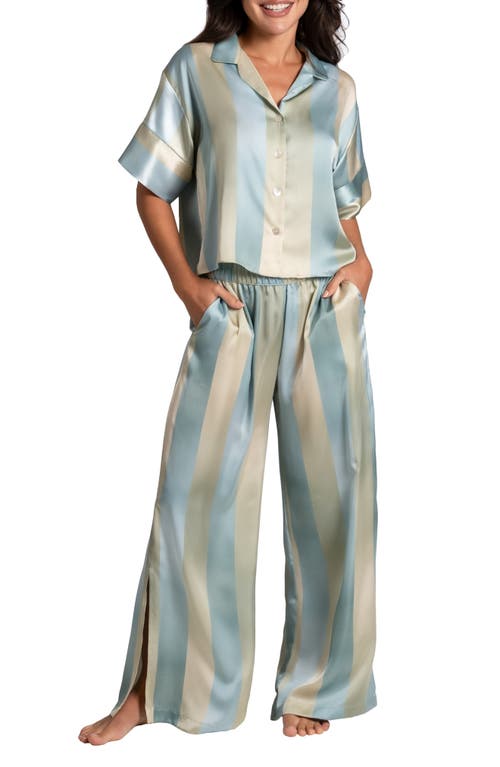 Ombré Lane Stripe Short Sleeve Satin Pajamas in Ombre Lane Blue