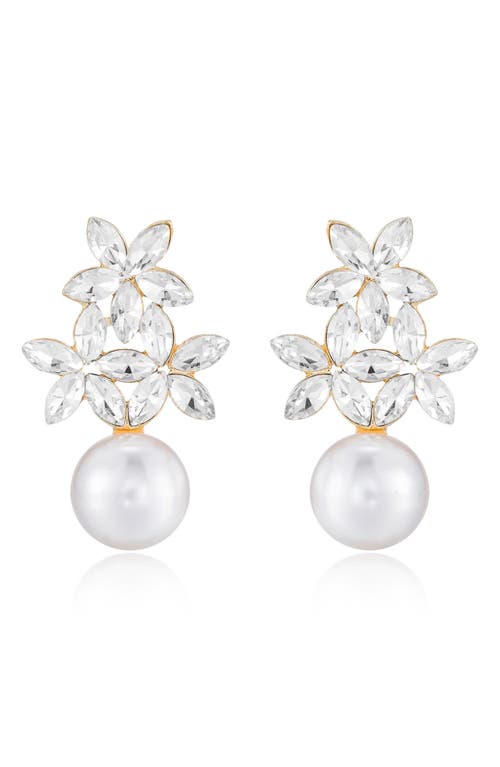 Ettika Floral Crystal & Imitation Pearl Earrings in Gold at Nordstrom