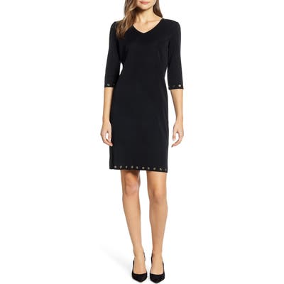 Ming Wang Grommet Detail Sheath Dress, Black