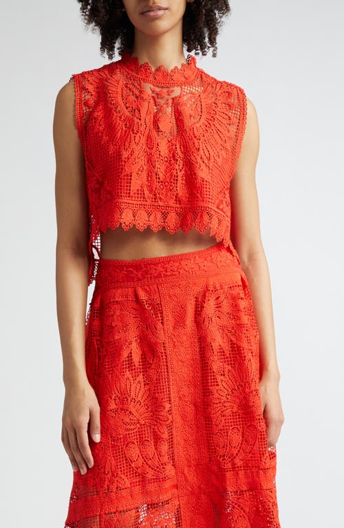 FARM Rio Toucan Guipure Lace Sleeveless Crop Top Red at Nordstrom,