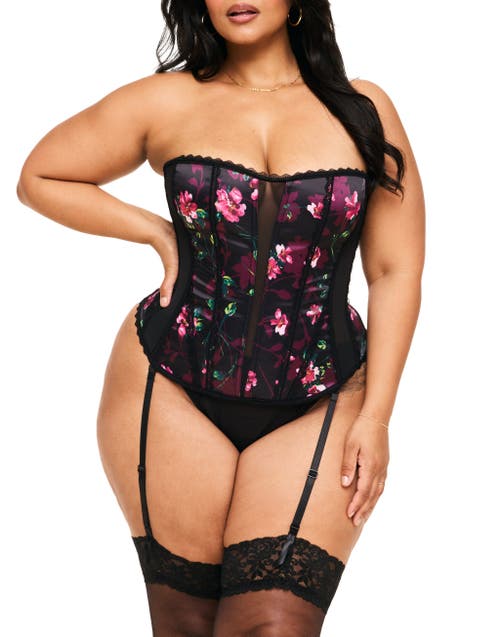 Shop Adore Me Serene Corset & Thong Set In Floral Black