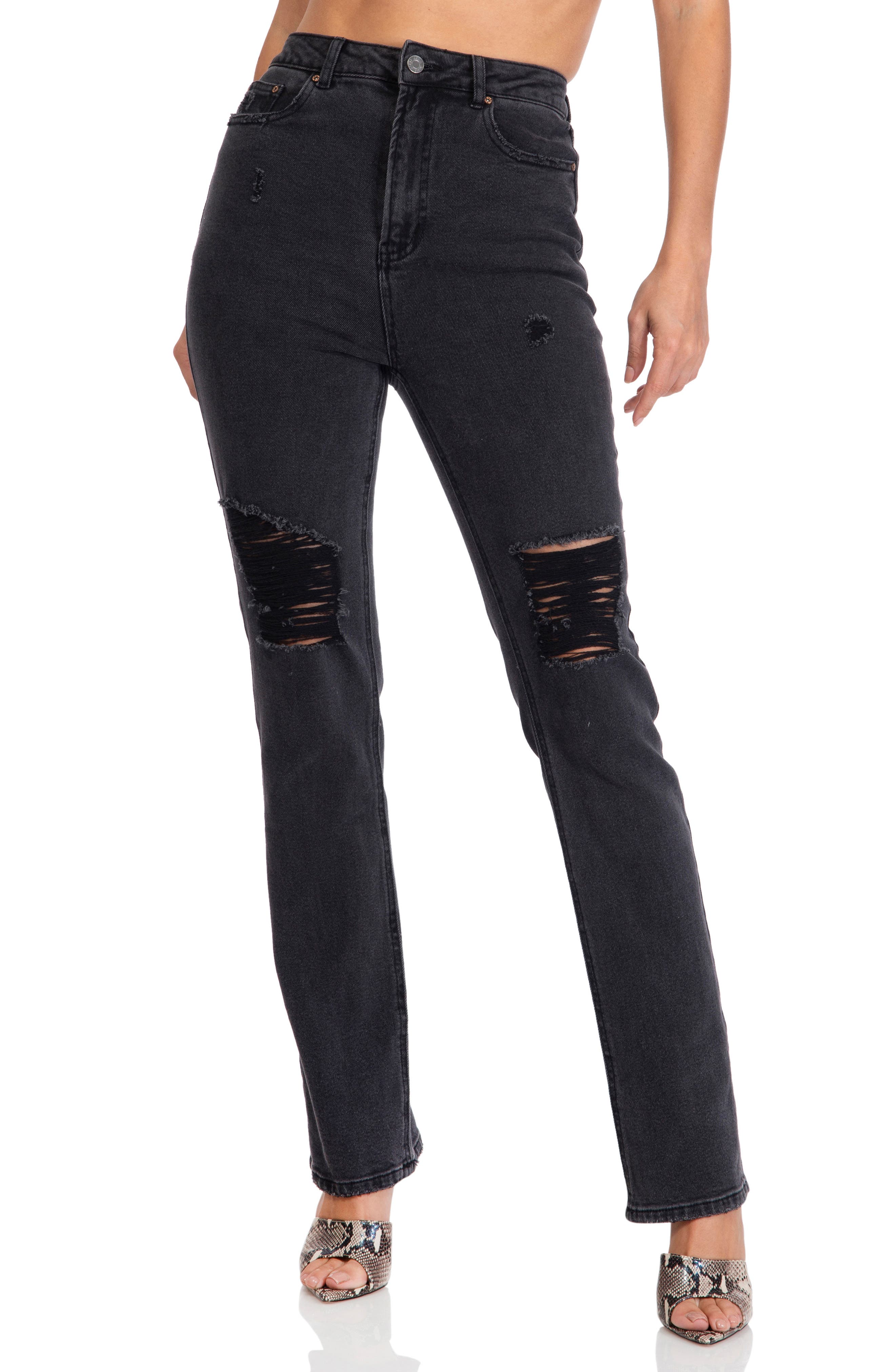 distressed black ankle jeans