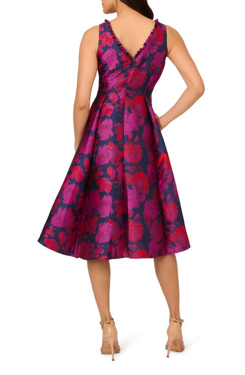 Adrianna Papell Floral Jacquard High-low Dress In Navy Multi