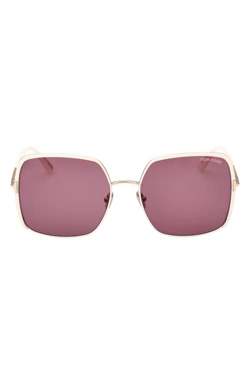 TOM FORD Raphaela 60mm Butterfly Sunglasses in Shiny Rose Gold/Violet at Nordstrom