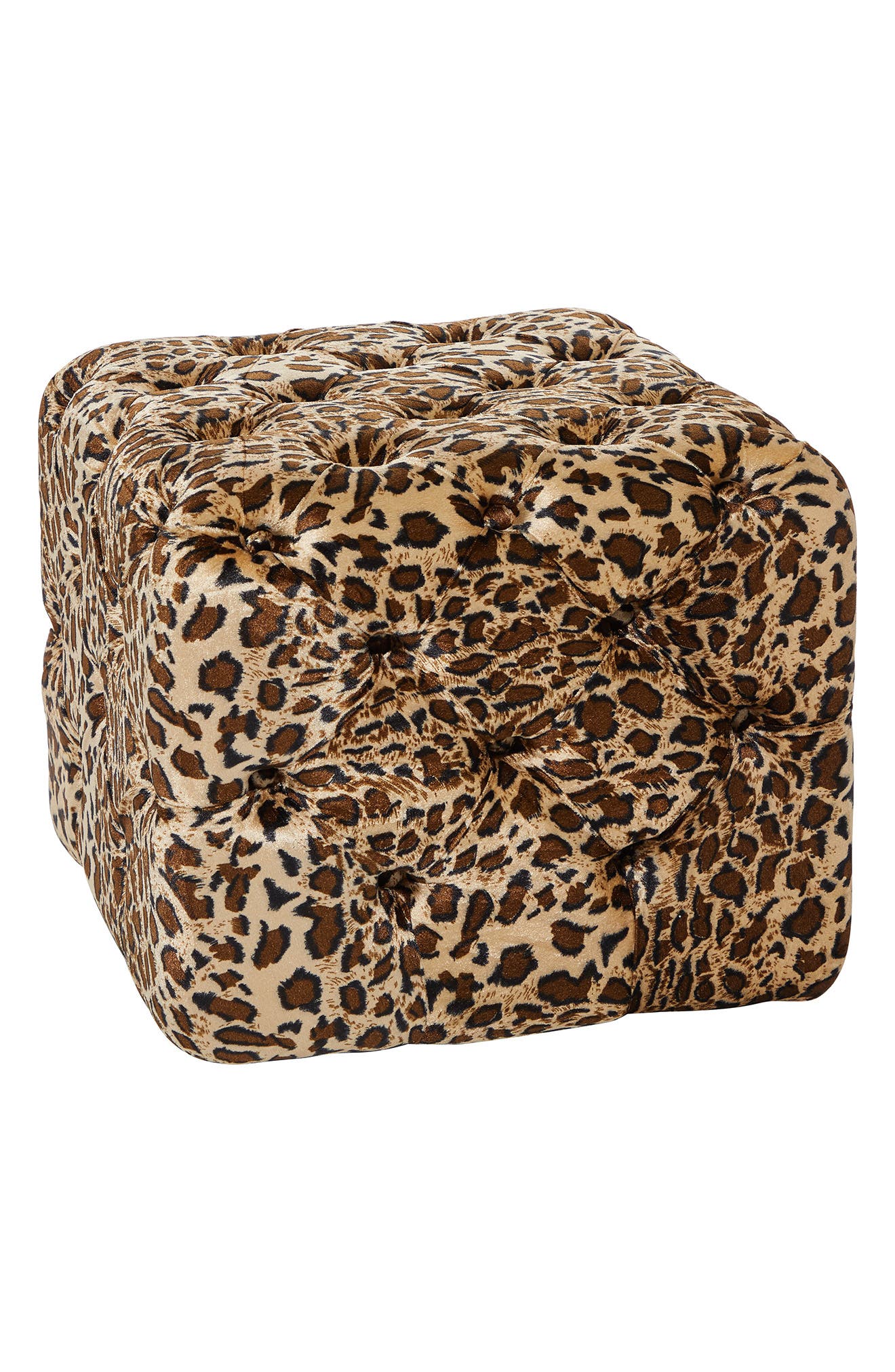 Willow Row Brown Wood & Fabric Glam Ottoman