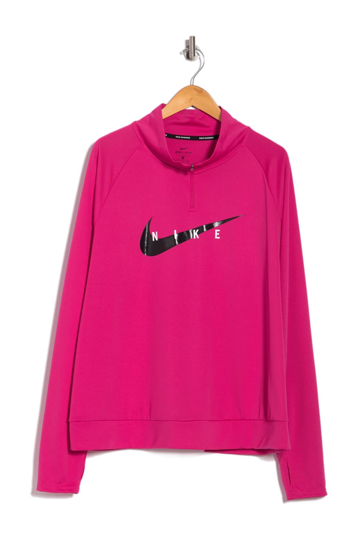 Nike Swoosh Half Zip Mid Layer Top In Pink In Fireby/black