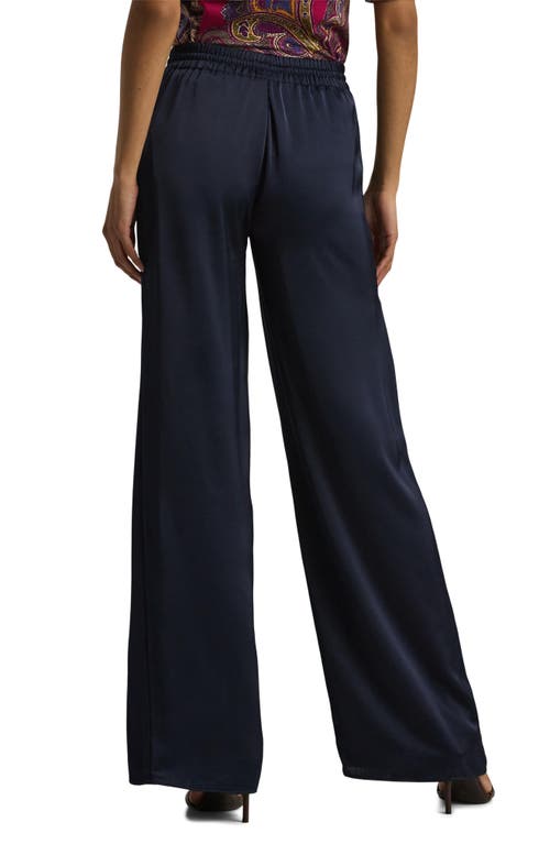 Shop Lauren Ralph Lauren Satin Charmeuse Wide Leg Pants In Lauren Navy