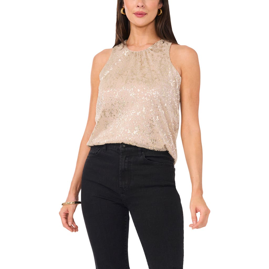 Vince Camuto Womens Metallic Sheer Blouse In Gold