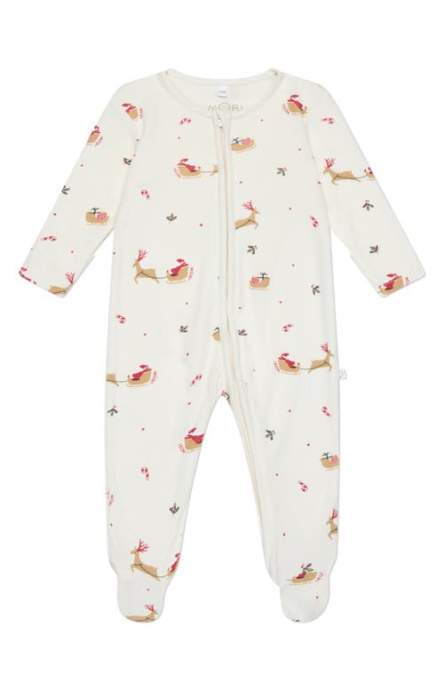 MORI Print Fitted One-Piece Footed Pajamas in Tofu Christmas Print 