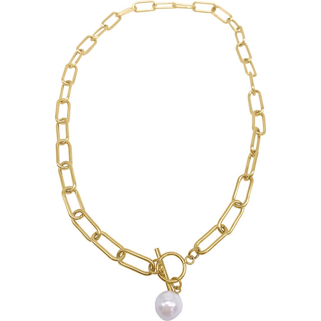 Adornia 8mm Cultured Pearl Charm Paperclip Chain Toggle Necklace In White