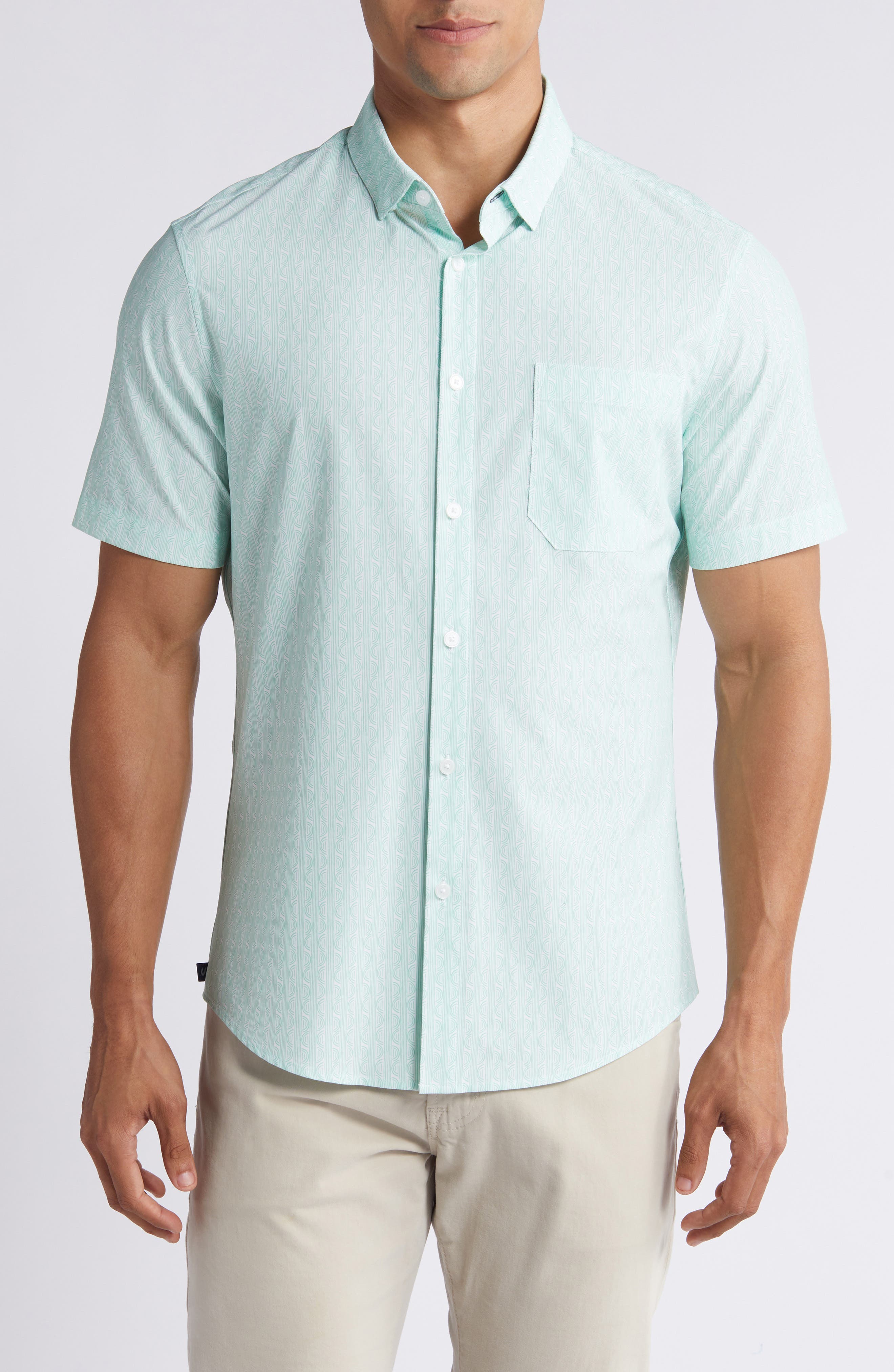 Mizzen + Main Mizzen+main Leeward Trim Fit Print Short Sleeve Performance Button-up Shirt In Neptune Saguaro