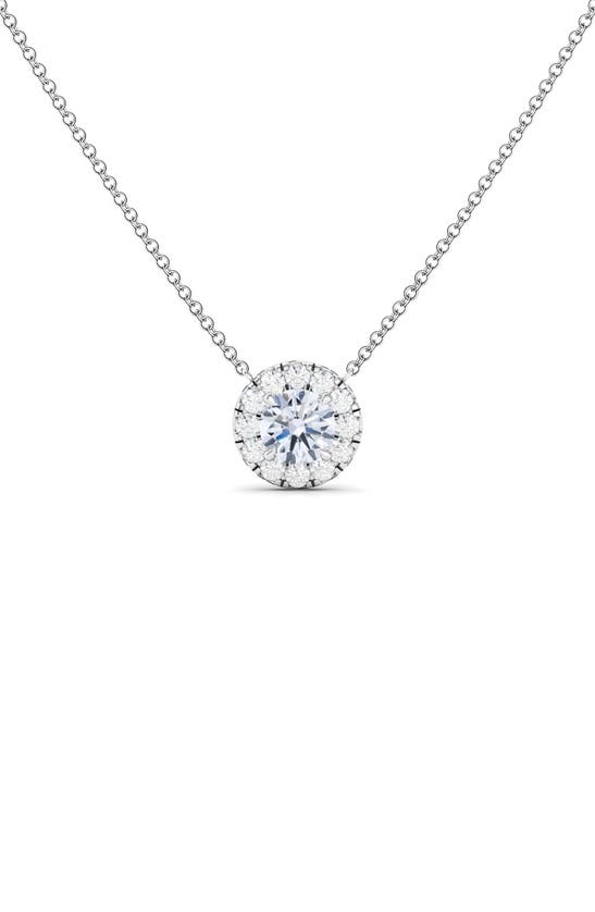 Shop Hautecarat Round Brilliant Halo Lab Created Diamond Pendant Necklace In 18k White Gold