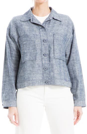 Max Studio Crop Linen Blend Jacket In Naxy-xdye
