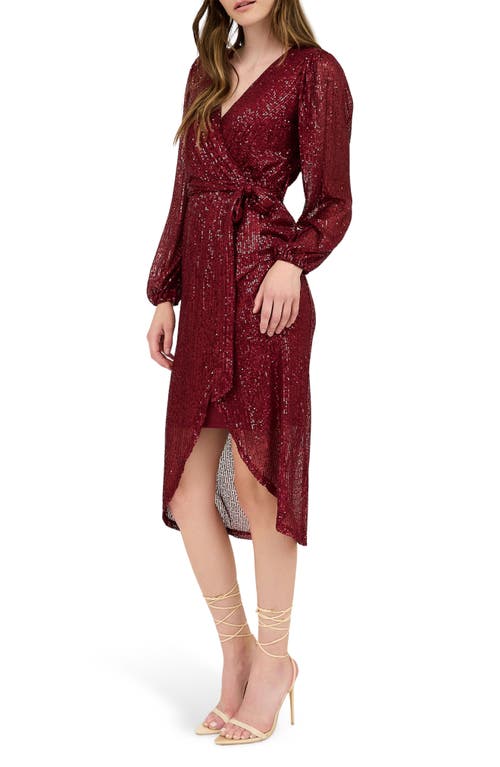 August Sky Sequin Long Sleeve Dress In Burgundy