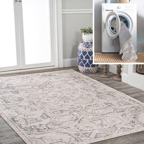 Shop Jonathan Y Edith Distressed Medallion Low-pile Machine-washable Area Rug In Cream/light Gray