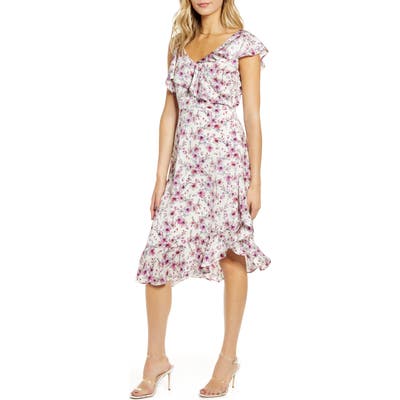 Cupcakes And Cashmere The Delphia Floral Print Asymmetrical Dress, Ivory