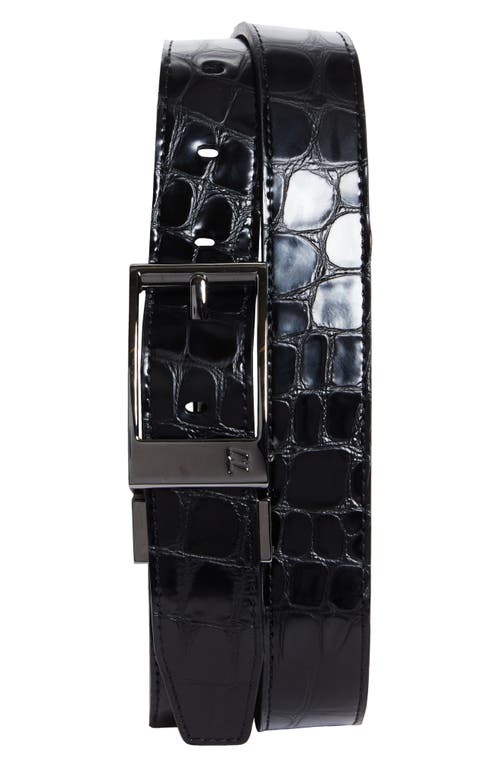 Shop Christian Louboutin Bizz Belt Switch Alligator Embossed Leather Belt In B329 Black/black/gun Metal