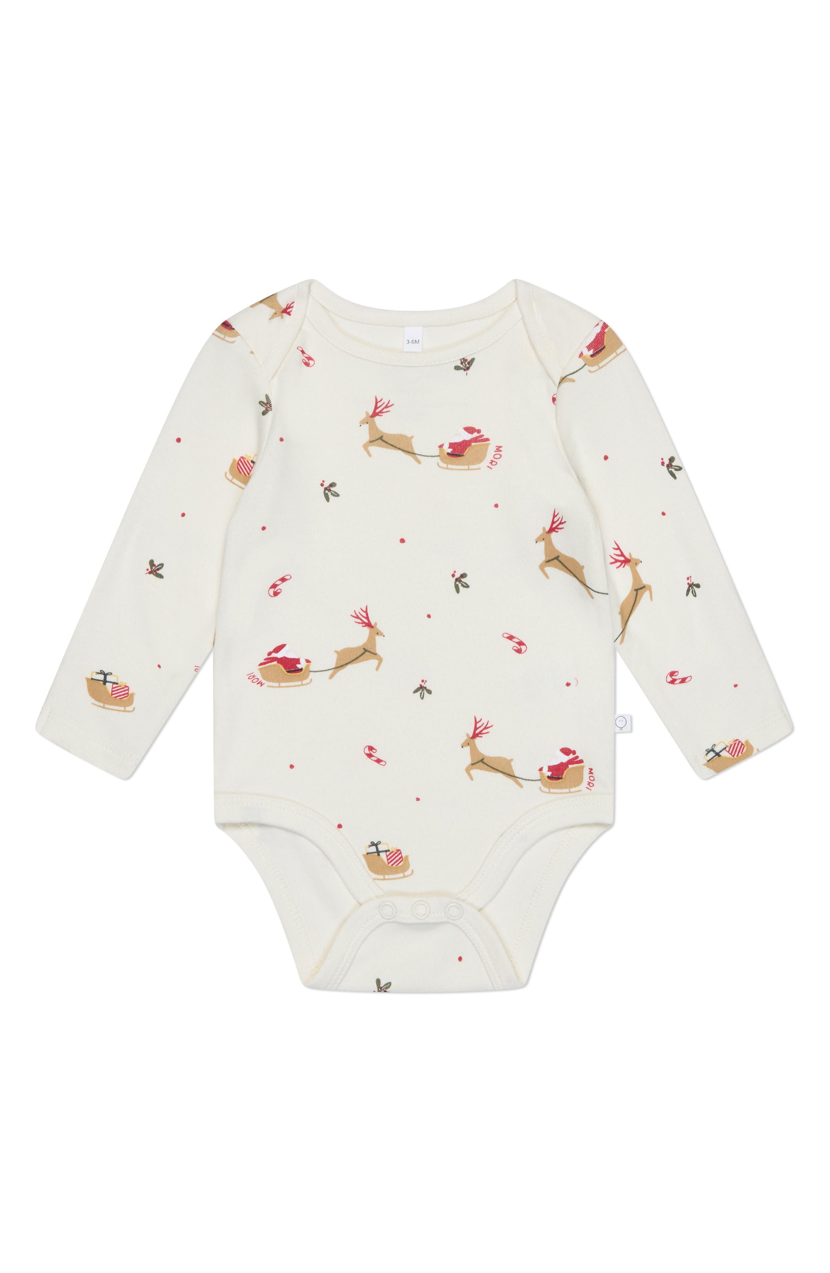 MORI Print Rib Long Sleeve Bodysuit in Tofu Christmas Print 