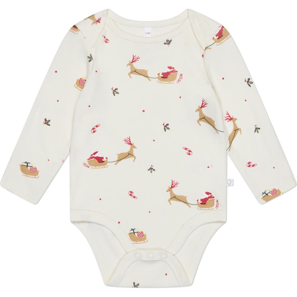 MORI Print Rib Long Sleeve Bodysuit in Tofu Christmas Print