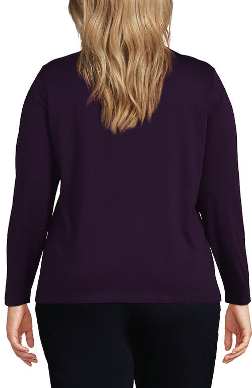 Shop Lands' End Plus Size Relaxed Supima Cotton Long Sleeve V-neck T-shirt In Blackberry