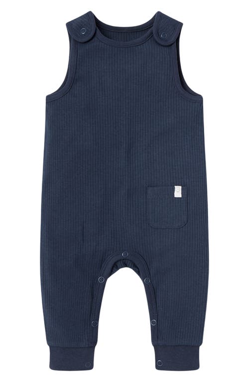 MORI Ribbed Fitted Overall Romper in Ribbed Navy at Nordstrom