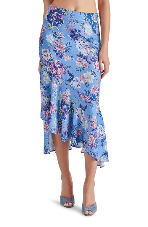 Saskia Floral Asymmetric Midi Skirt in Azure Blue