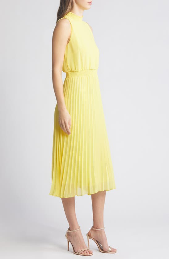 Shop Sam Edelman Smocked Plissé Midi Dress In Yellow