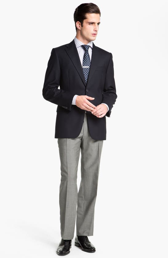 Shop Hugo Boss 'jeffrey Us' Flat Front Pinpoint Wool Trousers In Dark Grey