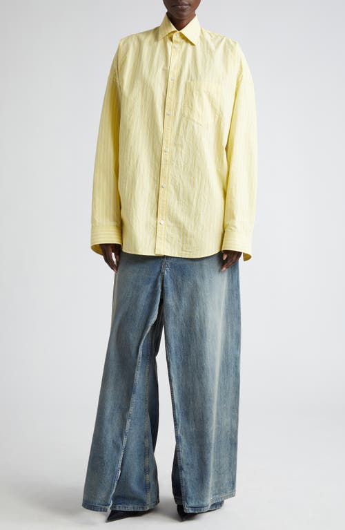 Shop Balenciaga Stripe Cocoon Poplin Button-up Shirt In Light Yellow/white