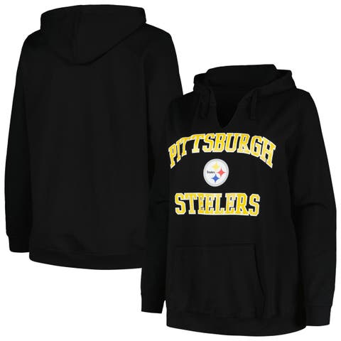Women's Fanatics Branded Black Pittsburgh Steelers Plus Size Heart and Soul V-Neck Pullover Hoodie