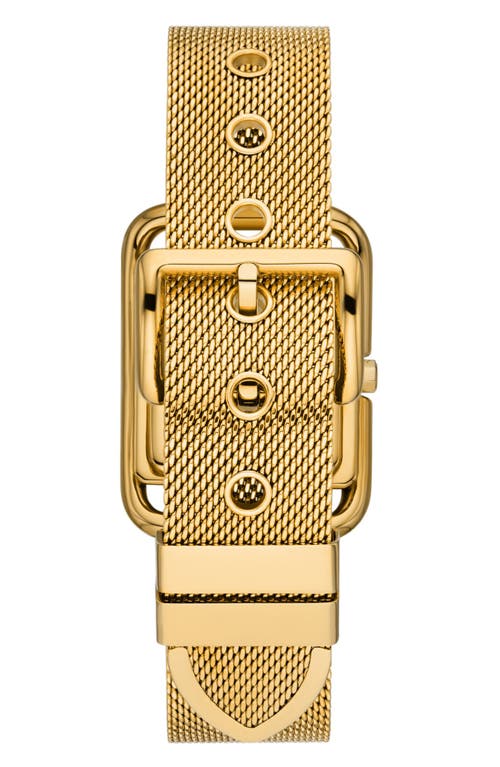 Shop Tory Burch The Miller Square Mesh Strap Watch, 24mm In Ivory/gold/gold Mesh