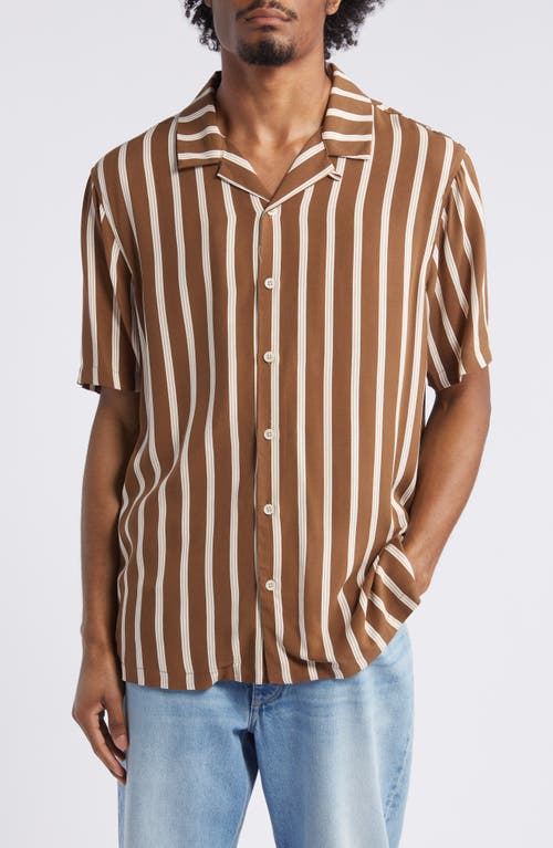 Pacsun Terry Stripe Camp Shirt In Brown/white