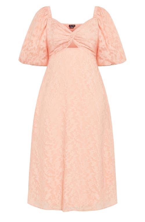City Chic Inez Floral Cutout Puff Sleeve Dress In Dusty Pink
