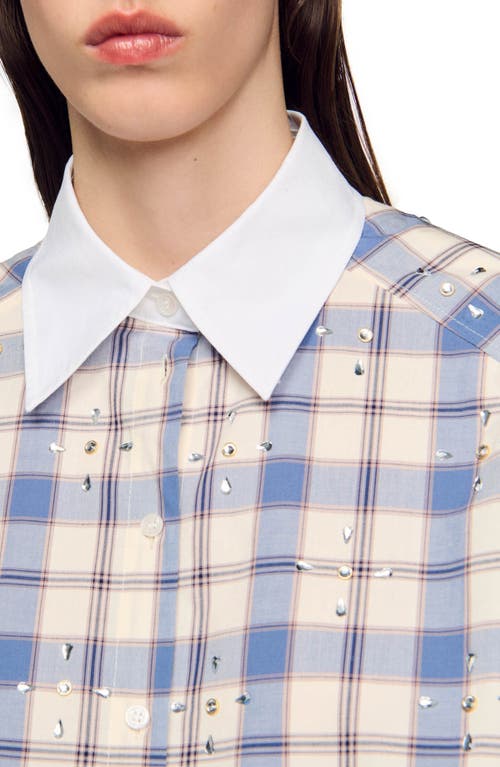 Shop Sandro Rhinestone Check Shirt In Blue