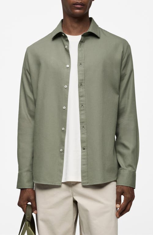Mango Slim-fit Cotton Structured Shirt Khaki In Khaki Green
