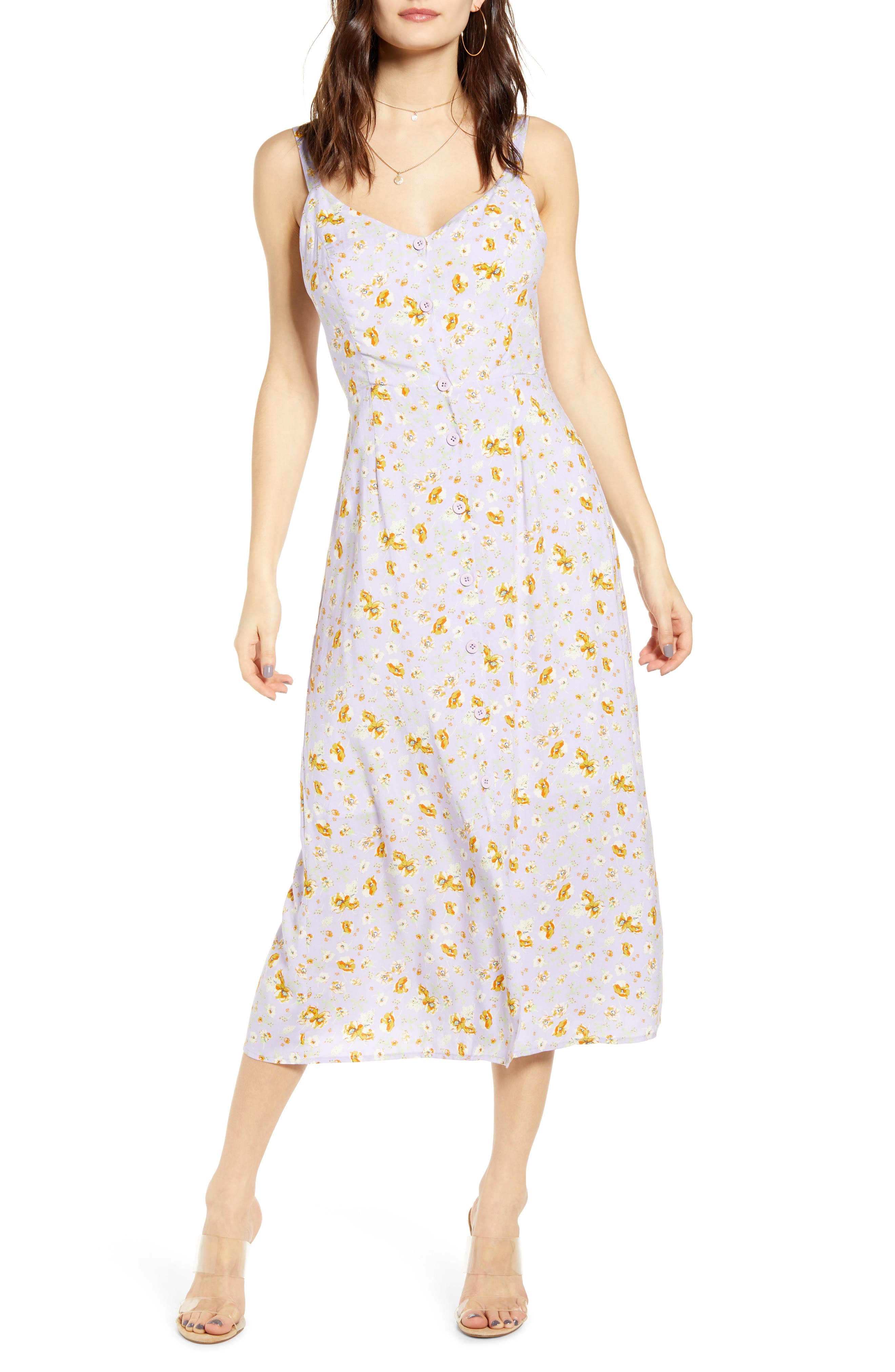 All In Favor Button Front Midi Sundress, Purple